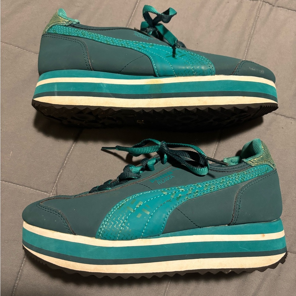 PUMA Roma Slim Stacked Green Platform Sneakers Womens Size 6 - Picture 5 of 9
